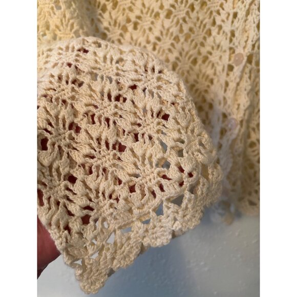 Vintage DKNY Jeans Ivory Crochet Lace Button Up Cardigan With Red Ribbon Tie - Picture 8 of 11